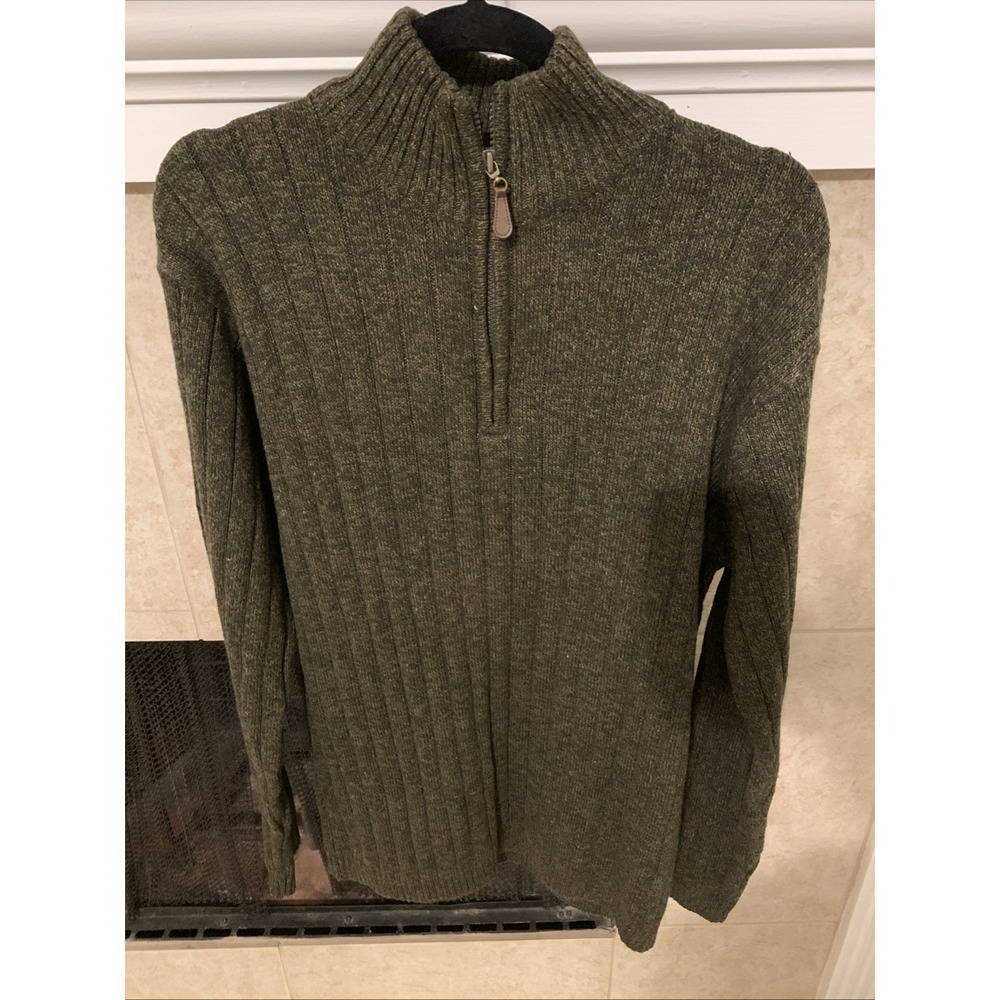 Oscar de la Renta Men's Green Ribbed Quarter Zip Sweater Size XL Cotton